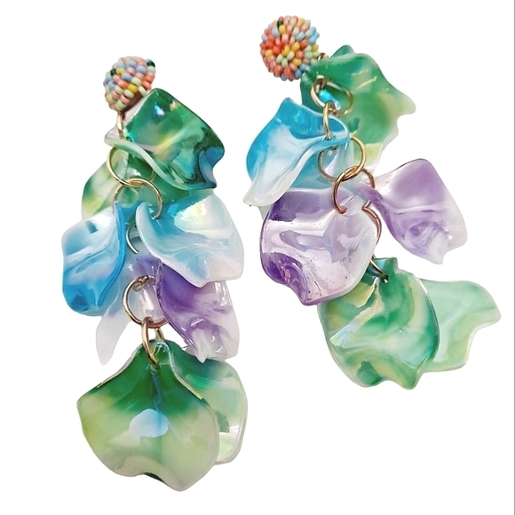 💖 2/$30 Colorful Resin Dangle Earrings Green blue Beaded Drop boho Statement - Picture 5 of 11